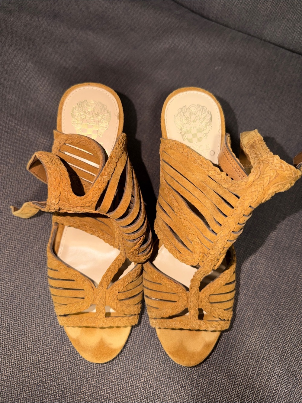 Vince Camuto Tan Suede Braided Strappy Wedge Sandals